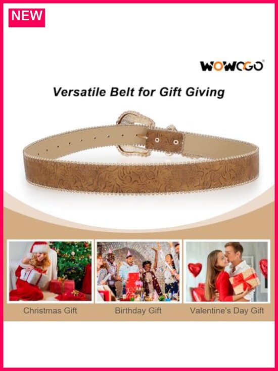 Faux Leather Western Floral Belt with Bead Decor for Women
